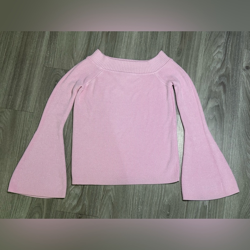 Lovers + Friends Pink Off-the-Shoulder Bell Sleeve Sweater